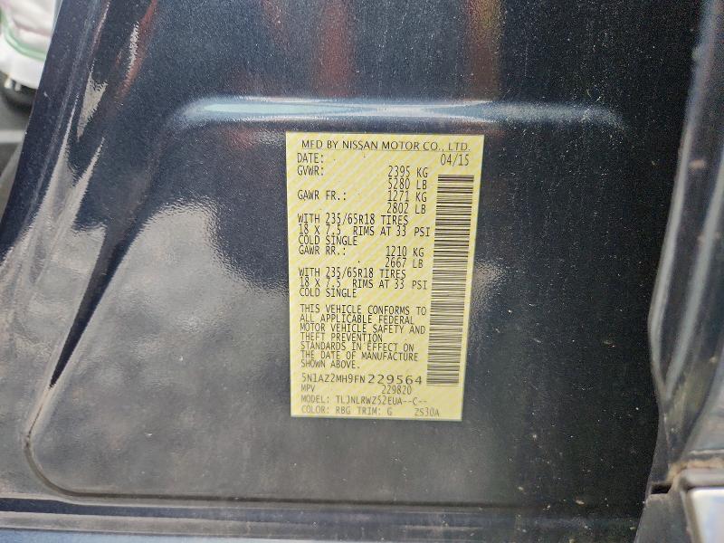 67424206 :رقم المزاد ، 5N1AZ2MH9FN229564 vin ، 2015 Nissan Murano مزاد بيع