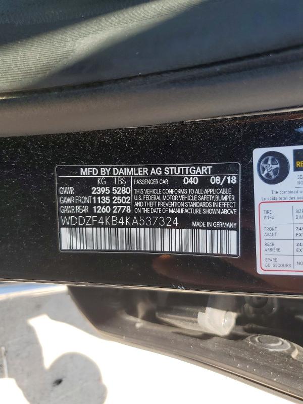 67495586 :رقم المزاد ، WDDZF4KB4KA537324 vin ، 2019 Mercedes-benz E مزاد بيع