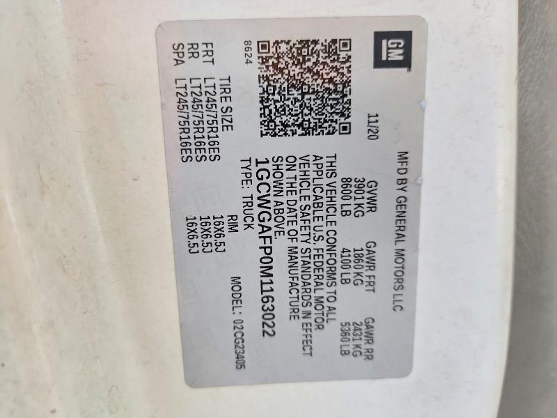 69599756 :رقم المزاد ، 1GCWGAFP0M1163022 vin ، 2021 Chevrolet Express G2500 مزاد بيع