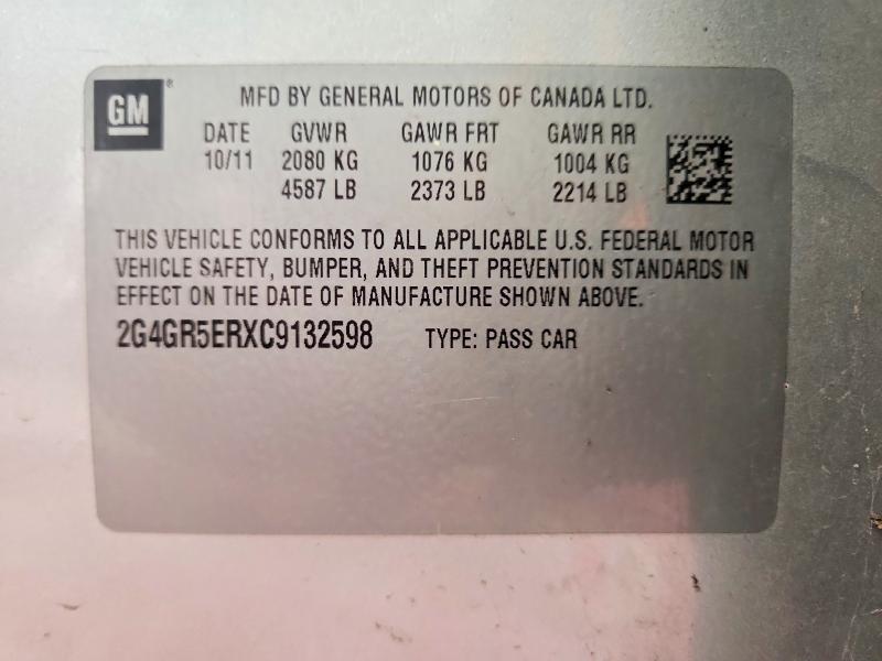 Aukcja sprzedaży 2012 Buick Regal, vin: 2G4GR5ERXC9132598, numer aukcji: 66559946