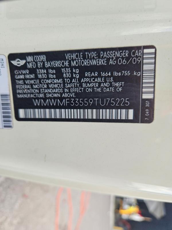 Продажа на аукционе авто 2009 Mini Cooper, vin: WMWMF33559TU75225, номер лота: 70026126