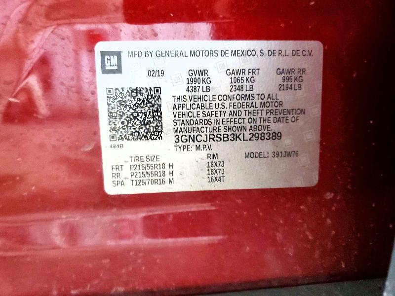 2019 Chevrolet Trax მანქანა იყიდება აუქციონზე, vin: 3GNCJRSB3KL298389, აუქციონის ნომერი: 70035196