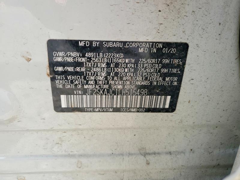 2020 Subaru Forester მანქანა იყიდება აუქციონზე, vin: JF2SKAJC1LH515498, აუქციონის ნომერი: 67832536