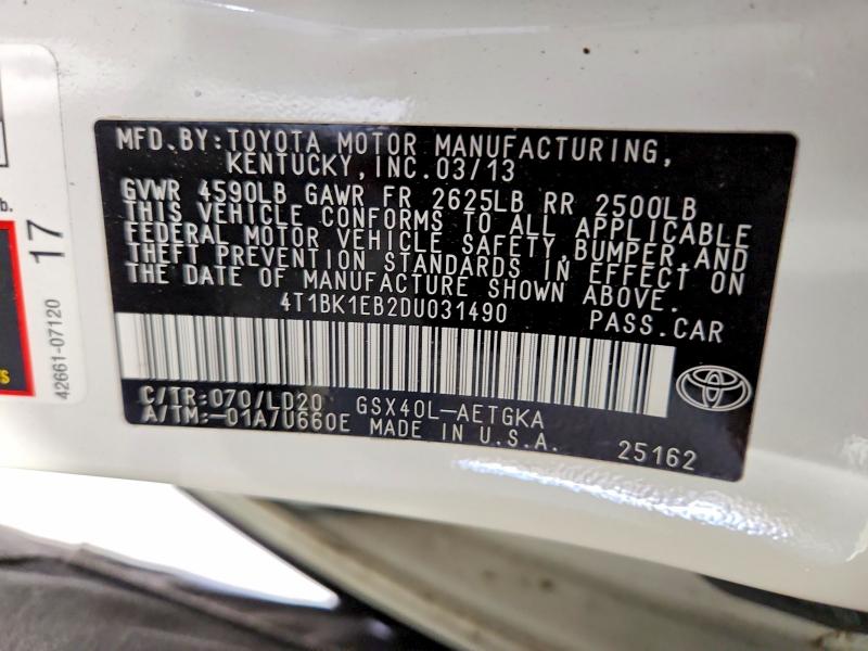 Продажа на аукционе авто 2013 Toyota Avalon, vin: 4T1BK1EB2DU031490, номер лота: 68228756