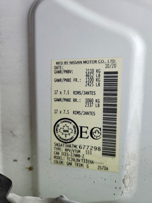 66047926 :رقم المزاد ، 5N1AT3AB7MC677298 vin ، 2021 Nissan Rogue مزاد بيع