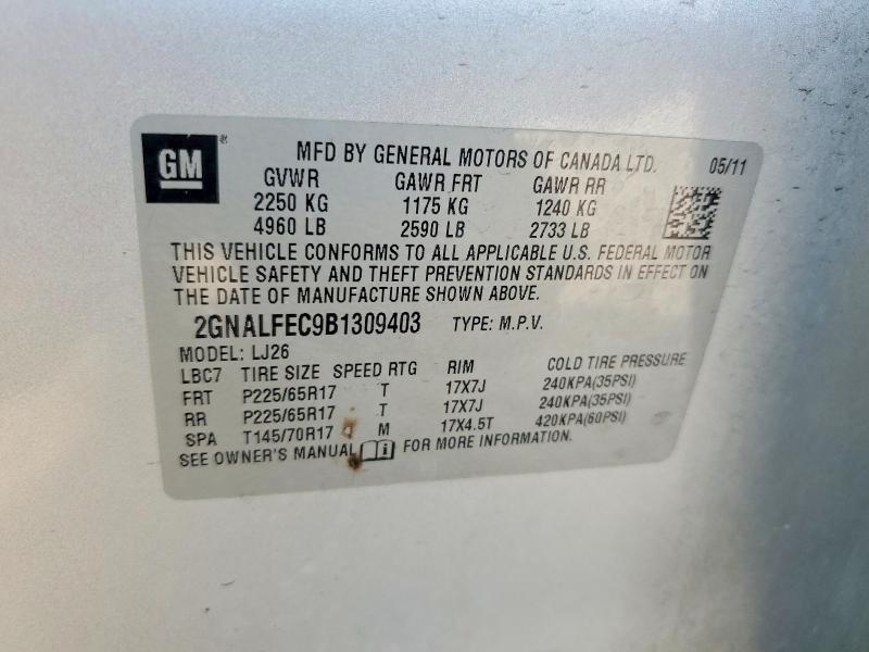 Auction sale of the 2011 Chevrolet Equinox, vin: 2GNALFEC9B1309403, lot number: 69043716