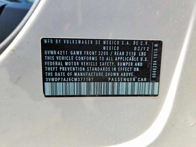 2012 Volkswagen Jetta მანქანა იყიდება აუქციონზე, vin: 3VWDP7AJ5CM377161, აუქციონის ნომერი: 68375886