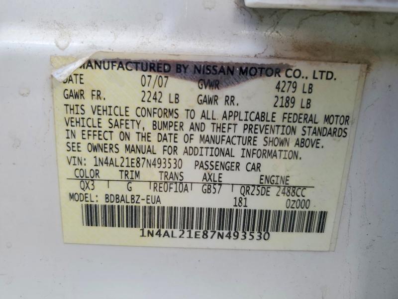 70856996 :رقم المزاد ، 1N4AL21E87N493530 vin ، 2007 Nissan Altima مزاد بيع