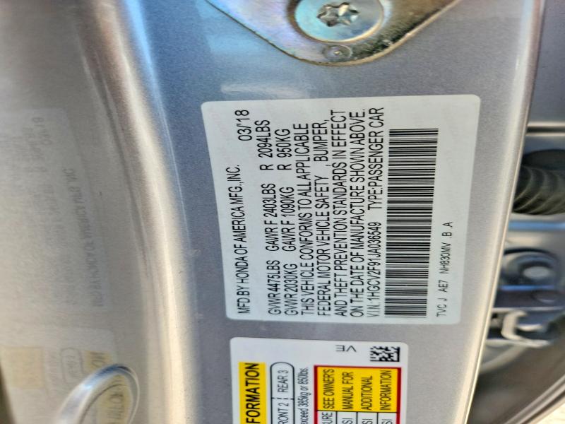 Aukcja sprzedaży 2018 Honda Accord, vin: 1HGCV2F91JA036549, numer aukcji: 70115096