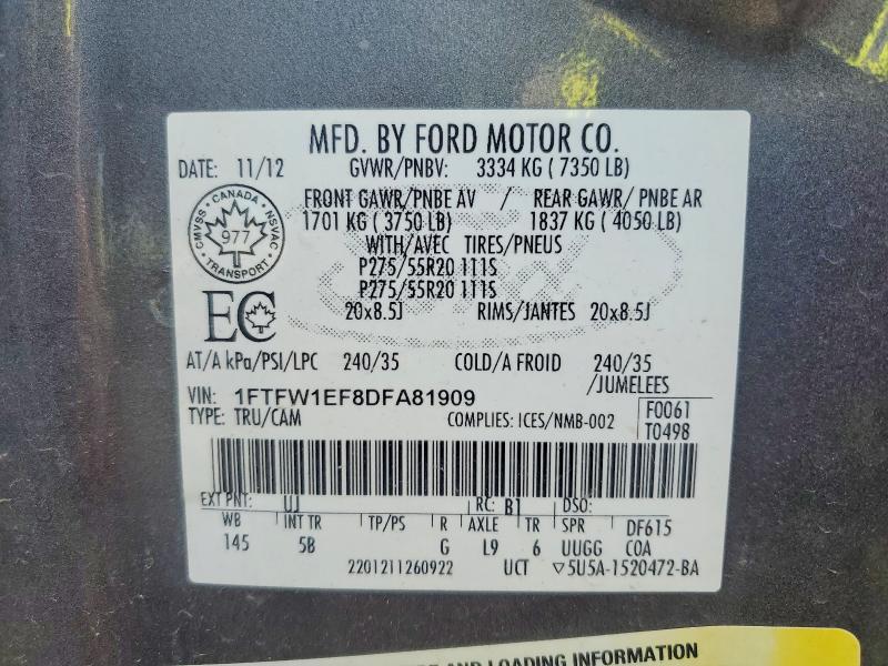 Продажа на аукционе авто 2013 Ford F150, vin: 1FTFW1EF8DFA81909, номер лота: 68075296