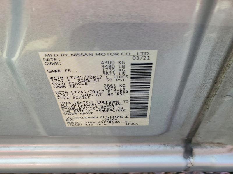 69425746 :رقم المزاد ، 5BZAF0AA4MN850961 vin ، 2021 Nissan Nv مزاد بيع