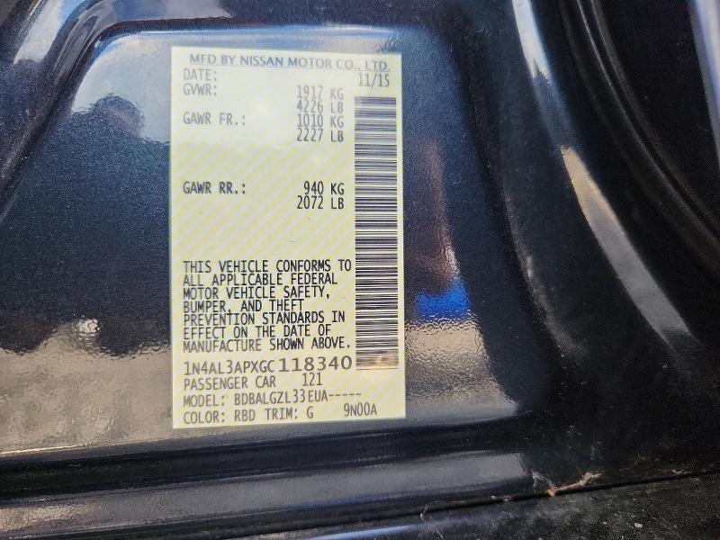 Auction sale of the 2016 Nissan Altima, vin: 1N4AL3APXGC118340        , lot number: 68787566