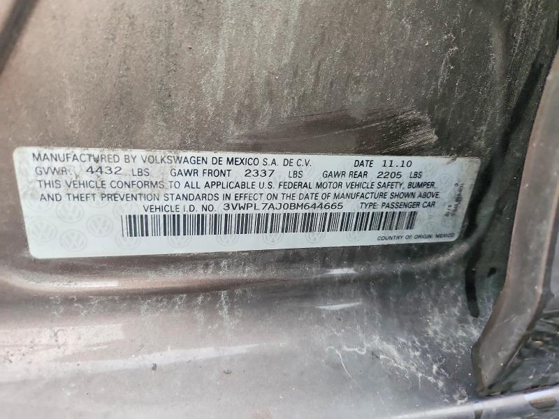 70768196 :رقم المزاد ، 3VWPL7AJ0BM644665 vin ، 2011 Volkswagen Jetta مزاد بيع