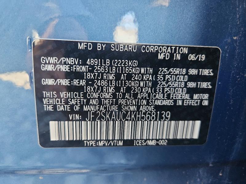 67820896 :رقم المزاد ، JF2SKAUC4KH568139 vin ، 2019 Subaru Forester مزاد بيع