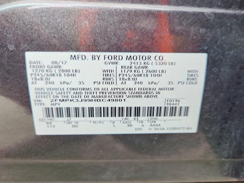 Aukcja sprzedaży 2017 Ford Edge, vin: 2FMPK3J99HBC49801, numer aukcji: 70525256