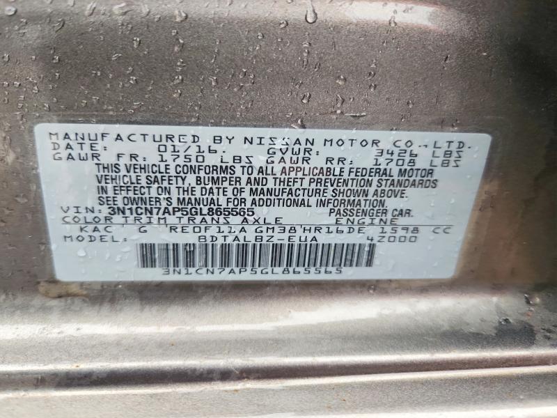 Aukcja sprzedaży 2016 Nissan Versa, vin: 3N1CN7AP5GL865565, numer aukcji: 70857986