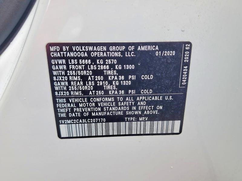 Продаж на аукціоні авто 2020 Volkswagen Atlas Cross Sport, vin: 1V2MC2CA3LC207170, номер лоту: 67683946