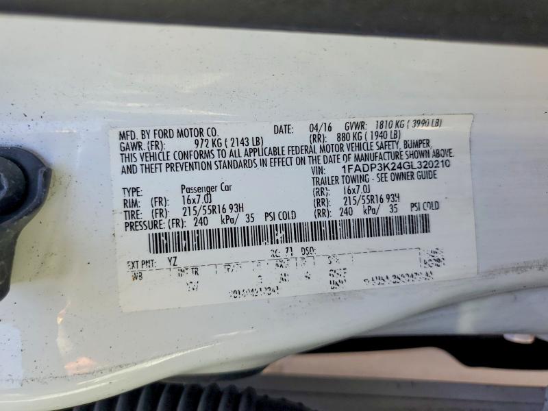 2016 Ford Focus მანქანა იყიდება აუქციონზე, vin: 1FADP3K24GL320210, აუქციონის ნომერი: 68562376