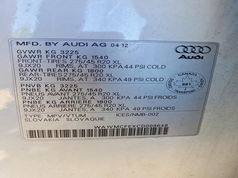 Продаж на аукціоні авто 2012 Audi Q7, vin: WA1VMCFEXCD009648, номер лоту: 69115886
