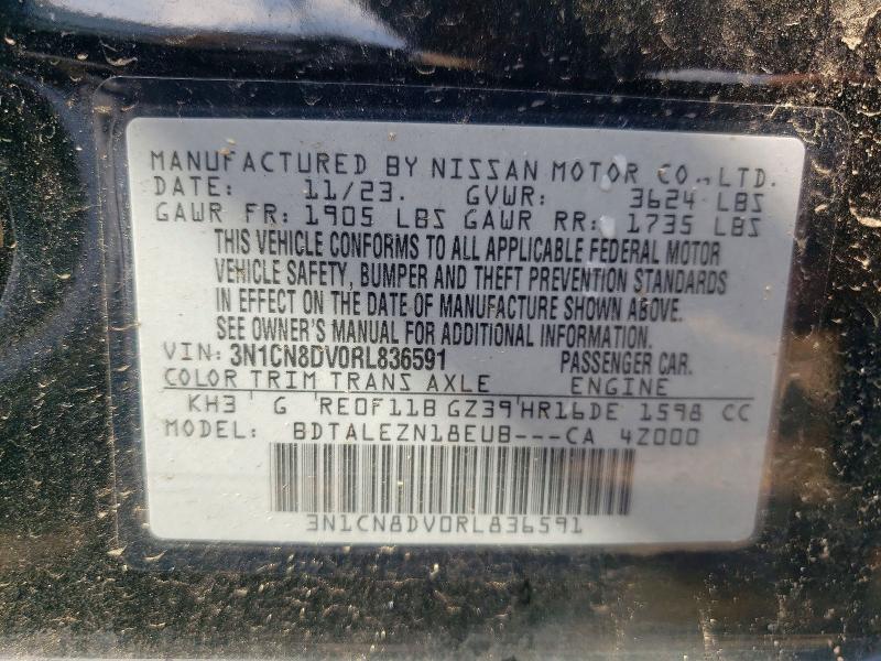 2024 Nissan Versa მანქანა იყიდება აუქციონზე, vin: 3N1CN8DV0RL836591, აუქციონის ნომერი: 69239426