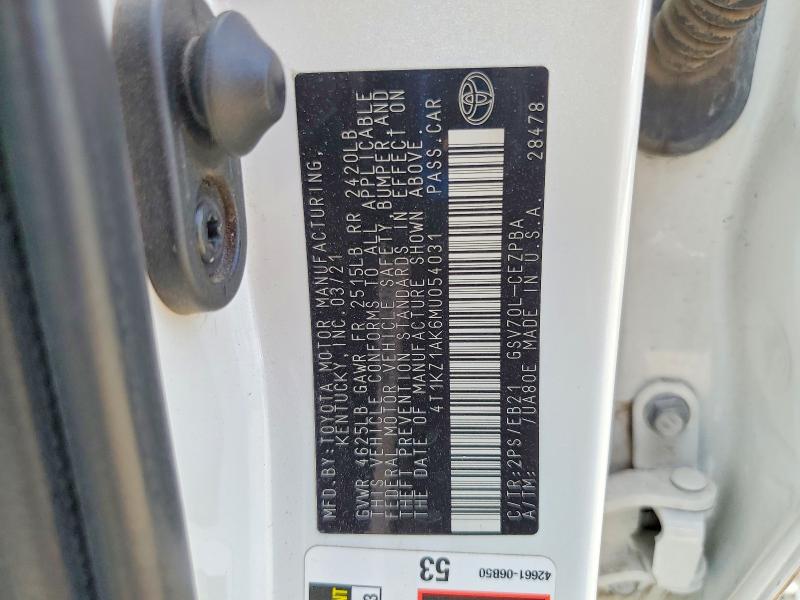 69291156 :رقم المزاد ، 4T1KZ1AK6MU054031 vin ، 2021 Toyota Camry مزاد بيع