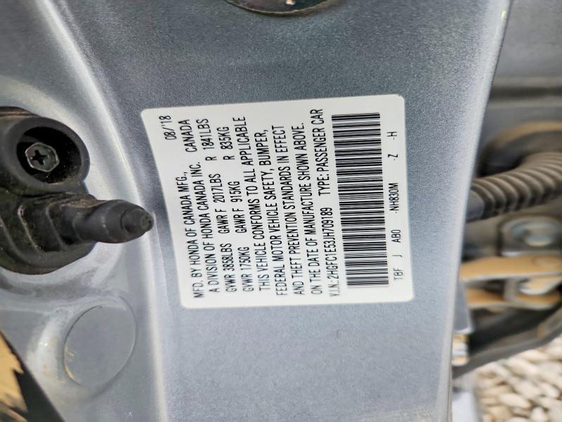 70166866 :رقم المزاد ، 2HGFC1E53JH709189 vin ، 2018 Honda Civic مزاد بيع