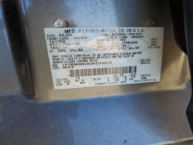 Aukcja sprzedaży 2003 Ford F150, vin: 1FTRW08L83KD52613, numer aukcji: 70835786