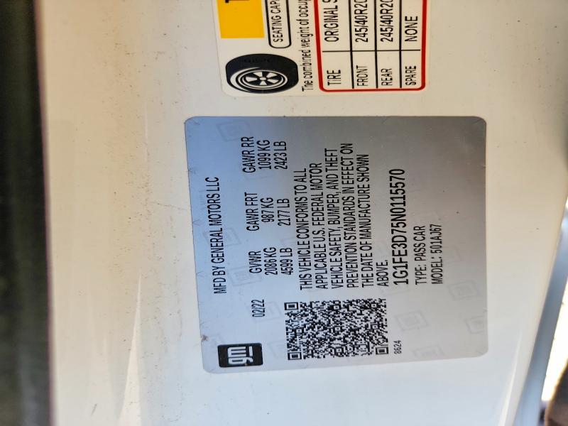 71025216 :رقم المزاد ، 1G1FE3D75N0115570 vin ، 2022 Chevrolet Camaro مزاد بيع