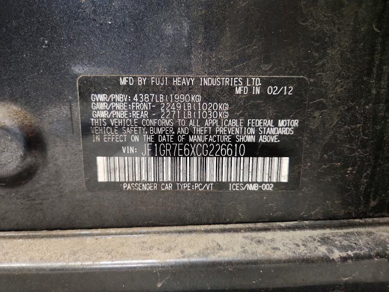 69573926 :رقم المزاد ، JF1GR7E6XCG226610 vin ، 2012 Subaru Impreza مزاد بيع