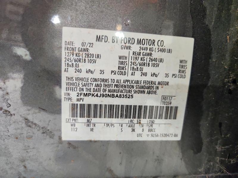 2022 Ford Edge მანქანა იყიდება აუქციონზე, vin: 2FMPK4J90NBA83525, აუქციონის ნომერი: 70019456
