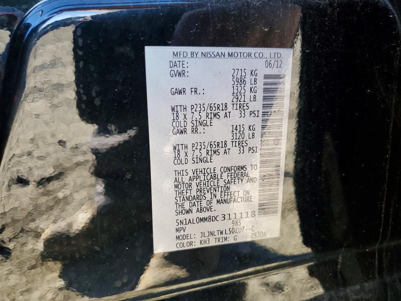 Aukcja sprzedaży 2013 Infiniti Jx35, vin: 5N1AL0MM8DC311118, numer aukcji: 68781706