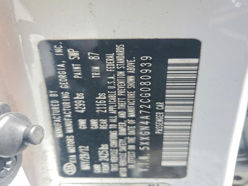 2012 Kia Optima მანქანა იყიდება აუქციონზე, vin: 5XXGN4A72CG080939, აუქციონის ნომერი: 68733586