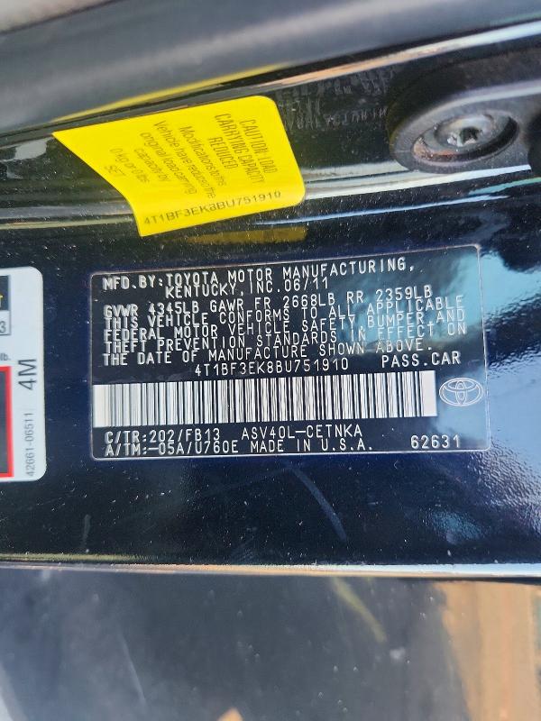 Продажа на аукционе авто 2011 Toyota Camry, vin: 4T1BF3EK8BU751910, номер лота: 69258186