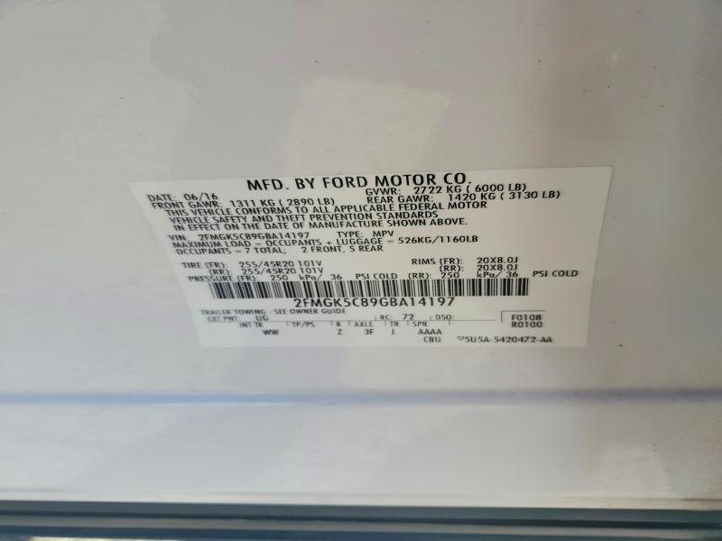 70871686 :رقم المزاد ، 2FMGK5C89GBA14197 vin ، 2016 Ford Flex مزاد بيع