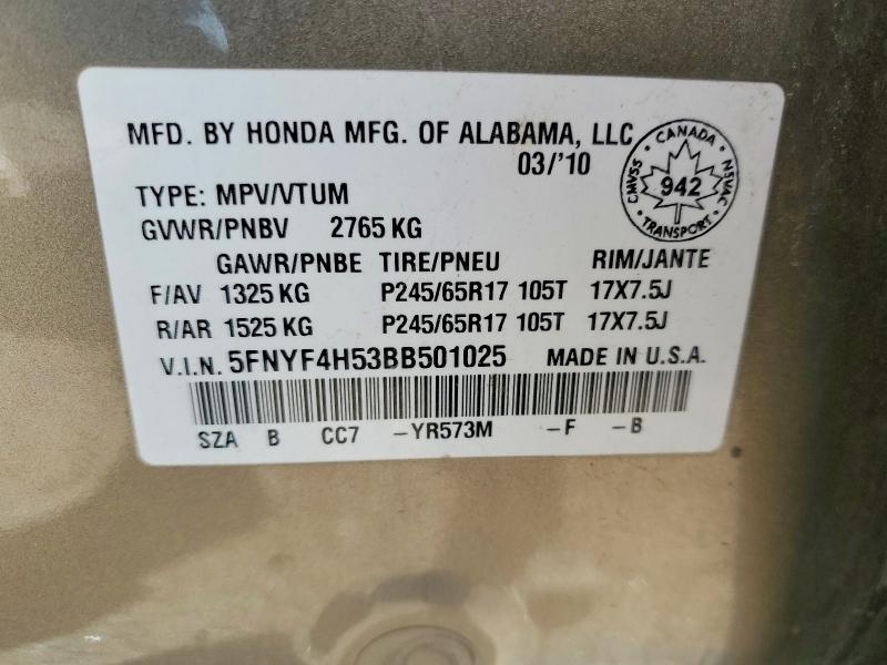 Aukcja sprzedaży 2011 Honda Pilot, vin: 5FNYF4H53BB501025, numer aukcji: 69713496