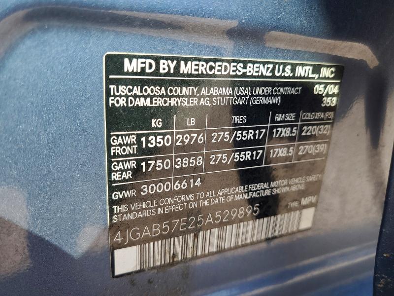 67632746 :رقم المزاد ، 4JGAB57E25A529895 vin ، 2005 Mercedes-benz Ml مزاد بيع