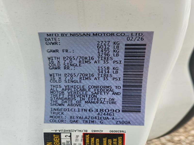 2026 Nissan Frontier მანქანა იყიდება აუქციონზე, vin: 1N6ED1CL1TN638090, აუქციონის ნომერი: 69880596