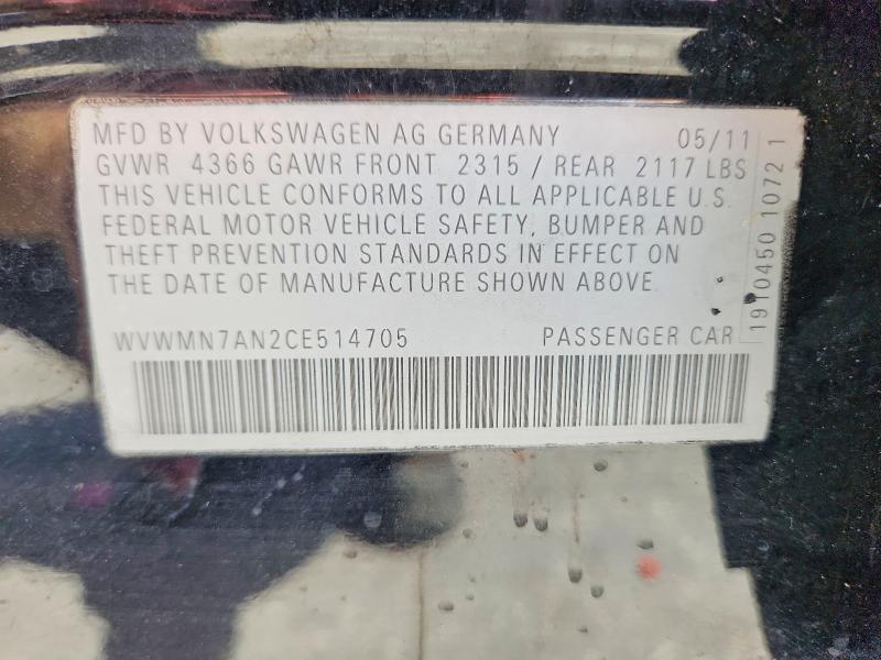 69301566 :رقم المزاد ، WVWMN7AN2CE514705 vin ، 2012 Volkswagen Cc مزاد بيع