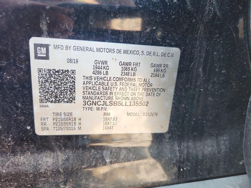 68143686 :رقم المزاد ، 3GNCJLSB5LL135502 vin ، 2020 Chevrolet Trax مزاد بيع