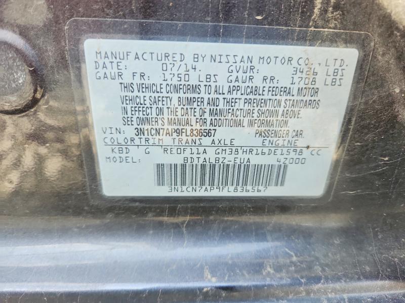 Auction sale of the 2015 Nissan Versa, vin: 3N1CN7AP9FL836567, lot number: 69755516