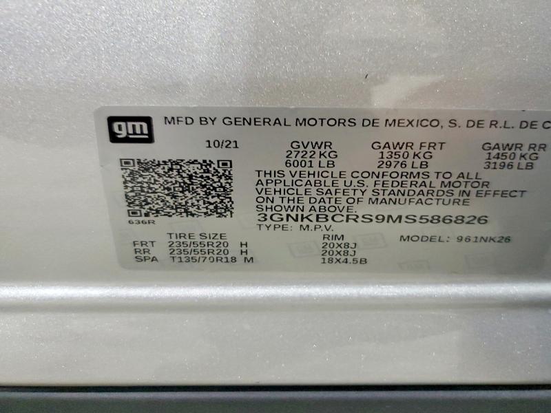 68670146 :رقم المزاد ، 3GNKBCRS9MS586826 vin ، 2021 Chevrolet Blazer مزاد بيع