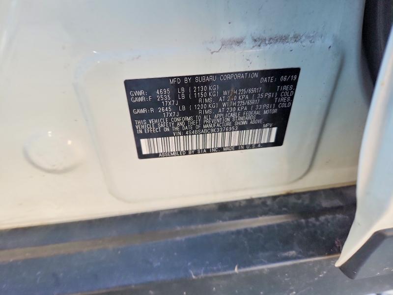 Продажа на аукционе авто 2019 Subaru Outback, vin: 4S4BSABC9K3376953, номер лота: 69909656
