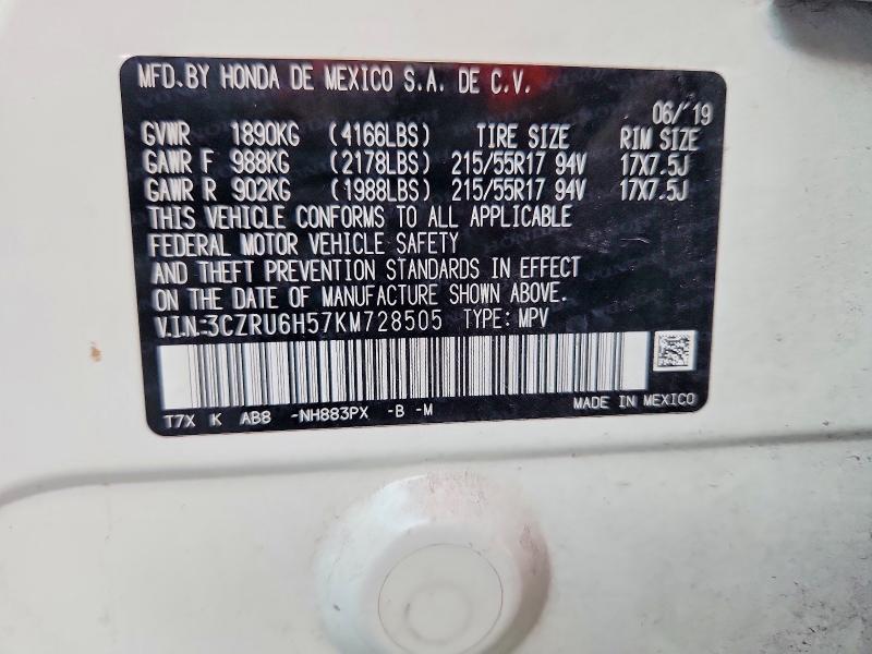 Продажа на аукционе авто 2019 Honda Hr-v, vin: 3CZRU6H57KM728505, номер лота: 68137656