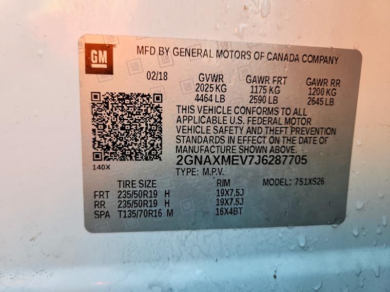 Aukcja sprzedaży 2018 Chevrolet Equinox, vin: 2GNAXMEV7J6287705, numer aukcji: 68889216
