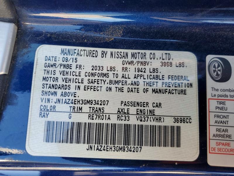 Продажа на аукционе авто 2016 Nissan 370z, vin: JN1AZ4EH3GM934207, номер лота: 70090676