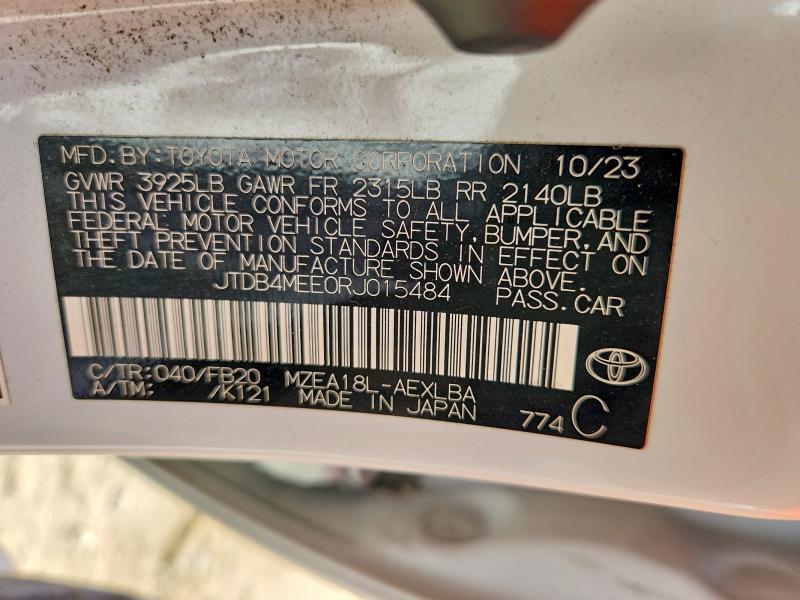 Продаж на аукціоні авто 2024 Toyota Corolla, vin: JTDB4MEE0RJ015484, номер лоту: 69000356