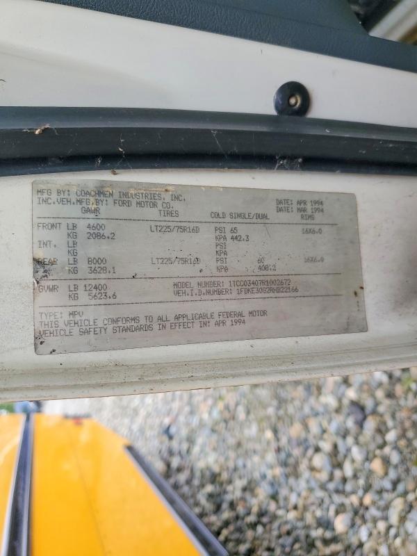 1994 Ford Econoline E350 მანქანა იყიდება აუქციონზე, vin: 1FDKE30G2RHB22166, აუქციონის ნომერი: 70058646