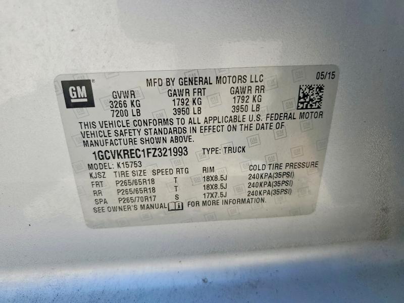 Aukcja sprzedaży 2015 Chevrolet Silverado, vin: 1GCVKREC1FZ321993, numer aukcji: 68226386
