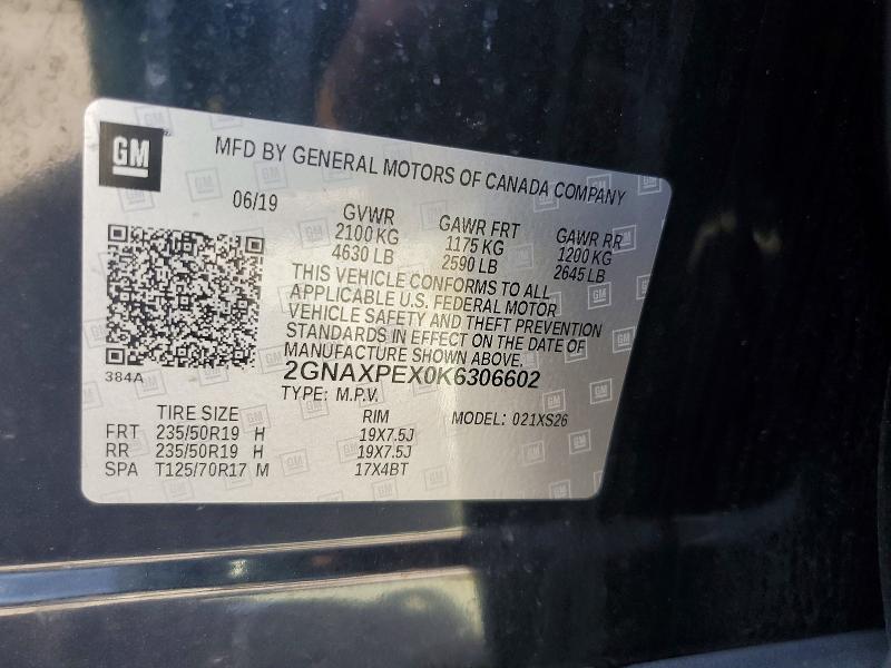 Продаж на аукціоні авто 2019 Chevrolet Equinox, vin: 2GNAXPEX0K6306602, номер лоту: 69755456