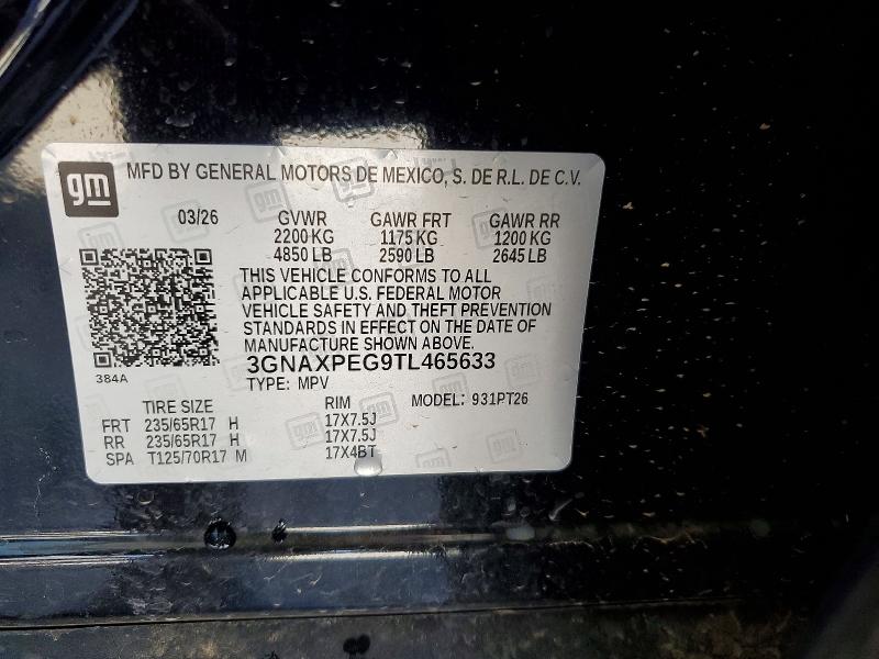 Продажа на аукционе авто 2026 Chevrolet Equinox, vin: 3GNAXPEG9TL465633, номер лота: 72792236